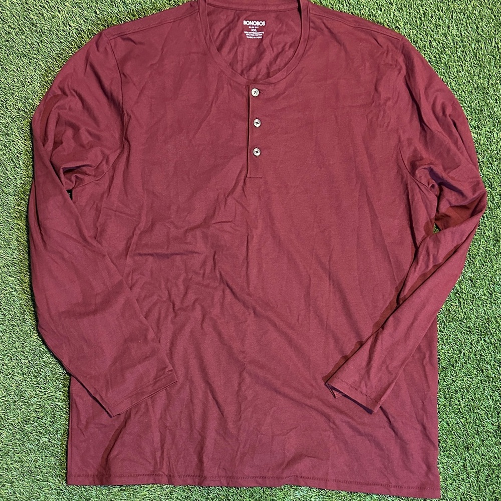 Bonobos Men's Maroon Long Sleeve Henley